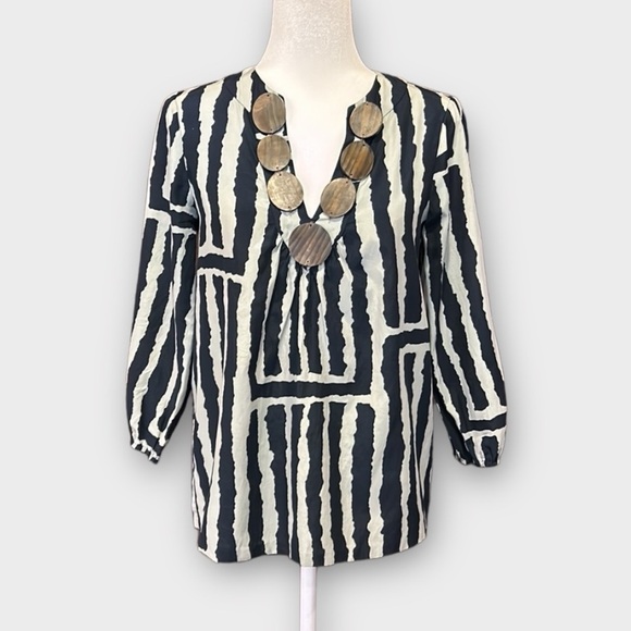 Tibi Silk Striped Beaded Embellished Top Blouse Size 0 - Picture 3 of 9